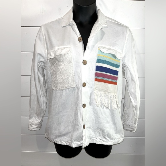 🤍ZARA Shirt jacket L – White with Colorful Pocket unisex - Picture 1 of 12